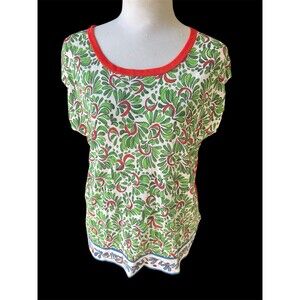 $550 ESCADA cotton viscose top blouse cap sleeve L, Designer, Colorblock Floral